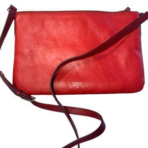 Red leather Fossil crossbody